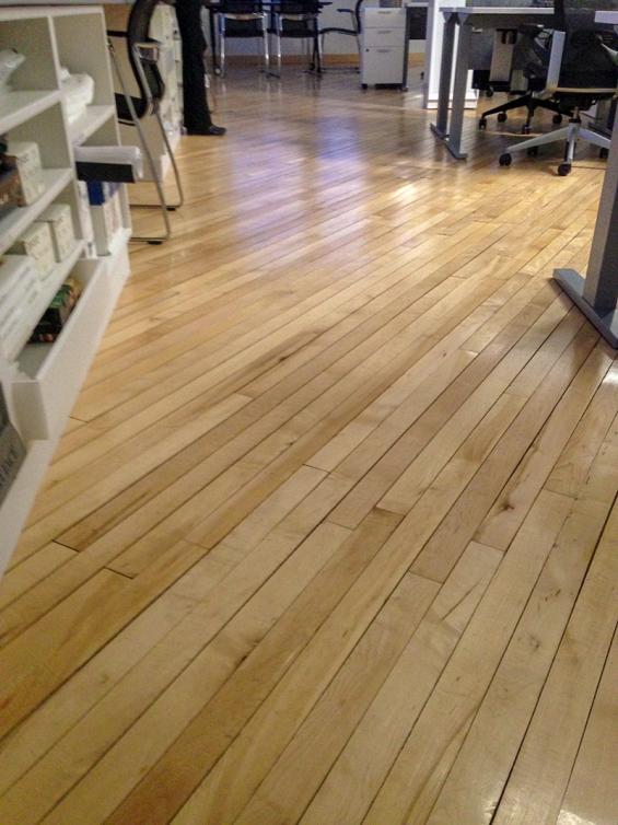 Pioneer Millworks reclaimed gym floor selectly sorted for non-markings.